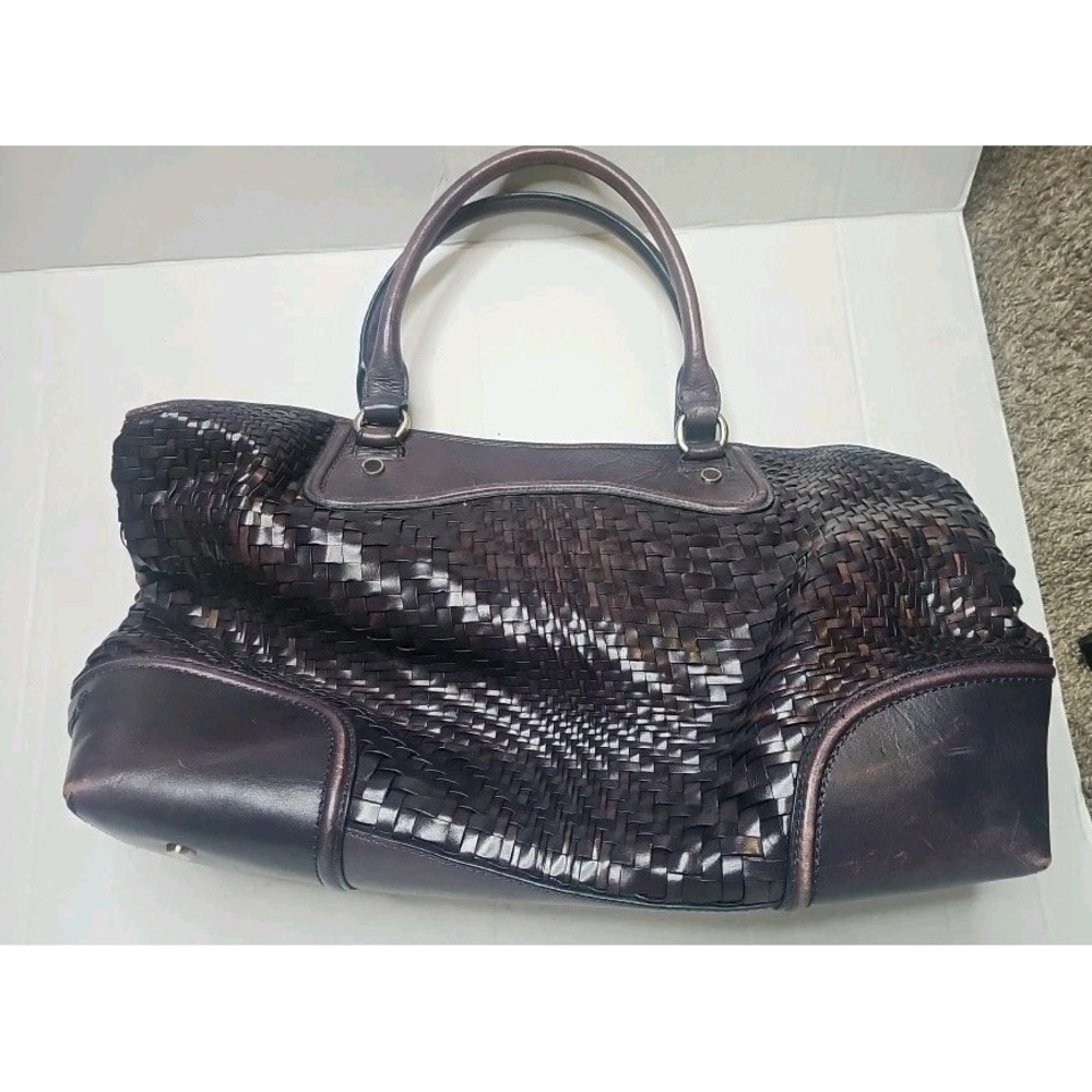 Cole Haan Woven Leather Tote Bag Purple Handbag Shoulder Purse